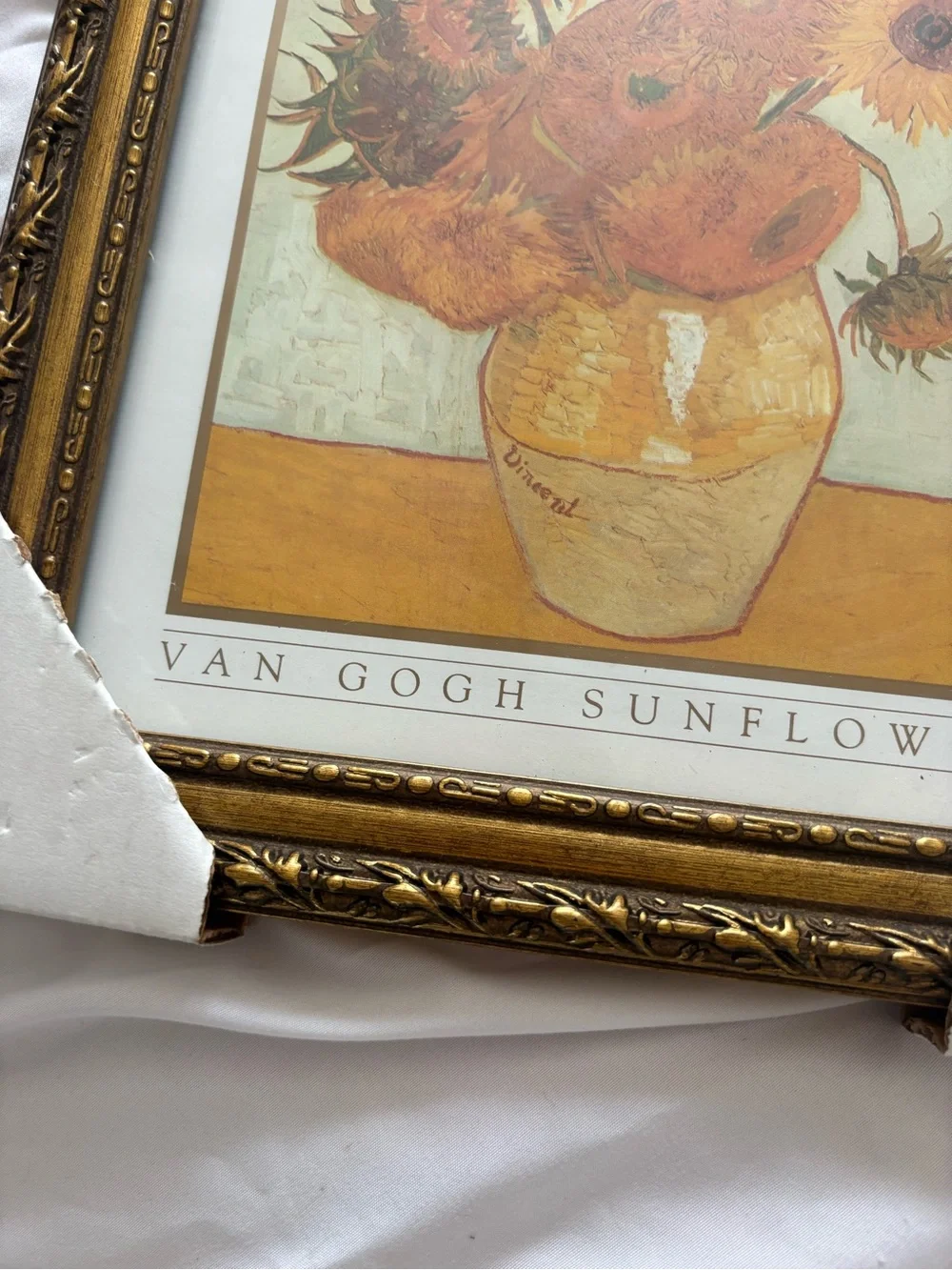 Vintage Vincent Van Gogh sunflowers art print in gold baroque frame brand new